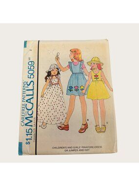 Vintage 1970s McCalls Sewing Pattern 5059 Girls Dress Jumper Hat Size 7 Uncut